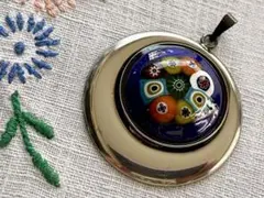 日本製 ヴィンテージ ミルフィオリ アート 七宝焼 ペンダントトップ ネックレス
