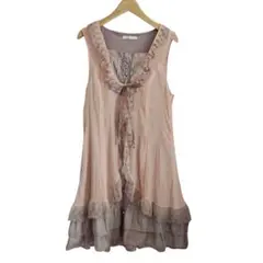 axes femme 森ガール レイヤードワンピース レースフリル ベージュ