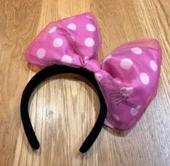 ディズニー ミニー ドット 水玉 リボン カチューシャ ピンク　レース