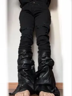 フレアデニム　ロングデニム　archive opium Y2K レザーパンツ　黒