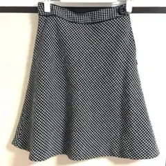 黒色 ミニフレアスカート ミニ千鳥格子柄