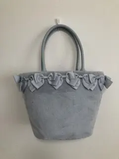 【美品】しまむら　青木美沙子　ニナス　ファーリボンバック　サックス