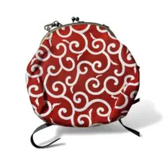 がま口ショルダーバッグ　赤　唐草模様