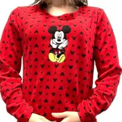 ミッキーマウス ミッキー ディズニー 総柄フリーススウェット レッド 赤 古着