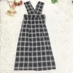 s.1784 ノースリーブ チェック ロング タイト ワンピース グレー M