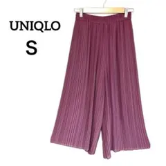 ユニクロ シフォンプリーツ ワイド スカーチョ S 紫　ウエストゴム