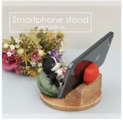 猫の置物 ハチワレ スマホ スタンド ホルダー