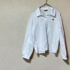 4Makes 白 長袖シャツ M 上品薄手 レーヨン混素材 春秋 大人可愛い