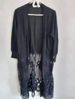 et Alors エトアローズ レース切替ロングカーディガン ブラック 羽織り