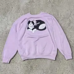 USA製 80s-90s Hanes 猫プリント ピンク L