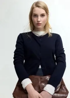 H&M ファインニットカーディガン ネイビーブルー xs