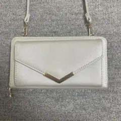 シルバー スマホショルダー ポーチ 財布 黒 ショルダーバッグ 長財布 韓国