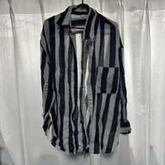 ストライプ 長袖シャツ ネイビー ホワイト