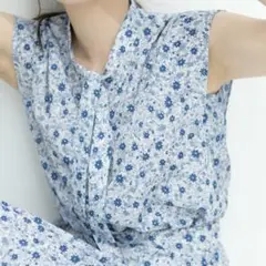 美品✨組曲　トワルドジュイ　ボウタイ　ブラウス　フレンチスリーブ　リボン　青　M