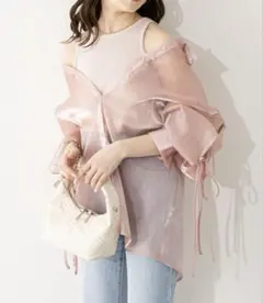 Chico シースルーオフショルダーシャツ ピンク