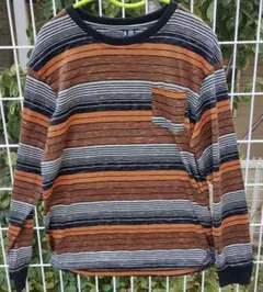 90s長袖カットソー ブラウングレーブラックマルチストライプ