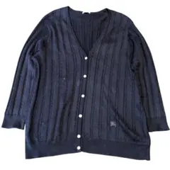 【希少品】バーバリー　カーディガン　金ボタン　ケーブルニット　ホース刺繍　黒