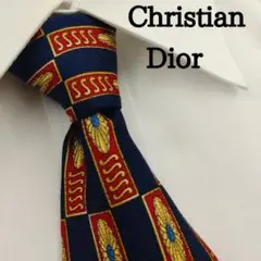 クリスチャンディオール 高級シルクネクタイ 総柄 ネイビー