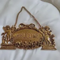 天使のWELCOMEプレート ゴールド調 壁掛けインテリア
