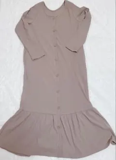 リブ編みピンクベージュロングワンピース　フリーサイズ