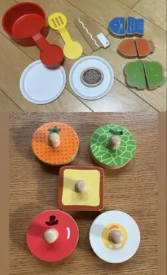 こどもちゃれんじ 木のおままごとセット、型はめパズルセット