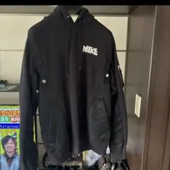 NIKE x sacai コラボ ロゴ入りプルオーバーパーカー 黒 XS