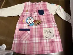 ドラえもん チェック柄エプロン ピンク