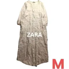 ザラ 七分袖 リネンシャツワンピース ロング丈 ゆったりシルエット ベージュ