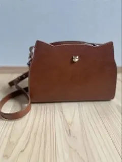 フランシュリッペ　猫モチーフ ブラウンレザーショルダーバッグ　美品