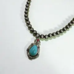 ターコイズ 燻 ネックレス 赤 インディアン ジュエリー ナバホ族