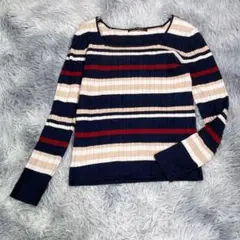 INGNI【M】スクエアネックニット　ボーダー　レディース　伸縮性あり