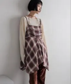 LOWRYS FARM オンブレチェックキャミチュニック レッドのサムネイル