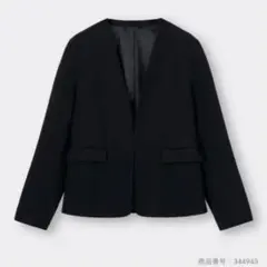 ブラック ウォッシャブルノーカラージャケット