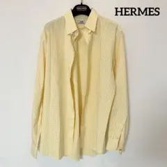 HERMES　エルメス　シャツ　メンズ　セリエボタン　ギンガムチェック　42　黄のサムネイル