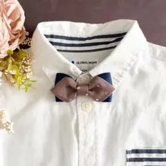 【小サイズ】お子様用蝶ネクタイ　ネイビー×ブラウンドット　七五三　結婚式　発表会