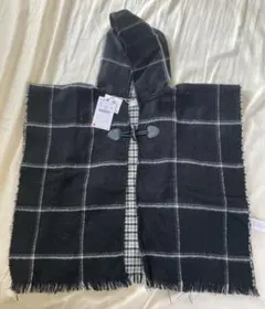 新品タグ付「ZARA」ザラ☆フード付ポンチョ☆KIDSキッズMサイズ☆黒チェック