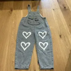 ライトブルーデニム オーバーオール ハートプリント　130