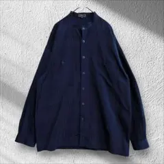 【希少デザイン】ヴィンテージライク バンドカラーシャツ 総柄 ジャカ【A105】