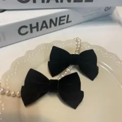 ベルベット リボン ヘアクリップ 黒 ベロア ブラック