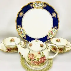昭和レトロ】未使用美品 大橋陶器 猫脚 5点セット ラスター彩 ブルー 