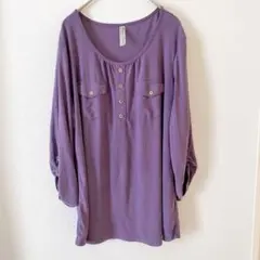 匿名配送❣【L】パープル 長袖シャツ 紫 胸ポケットシンプルカジュアル