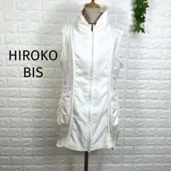 美品 HIROKO BIS ハイネック ベスト ギャザー ホワイト 軽量ベストのサムネイル