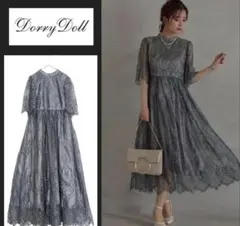 Dorry Doll ハイネック パネル柄総レースドレス　モスグリーン