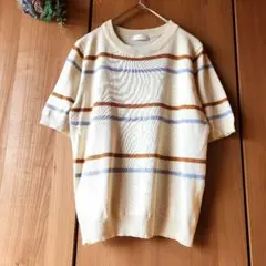 ☘️【インボルブ】半袖 薄手 ニット ボーダー アイボリー シンプル