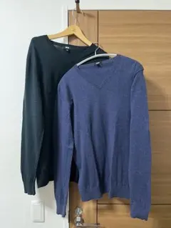 UNIQLO Vネックセーター 2枚セット ダークグリーン ブルー