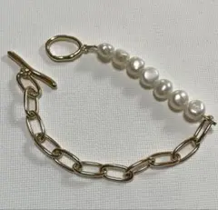 淡水パールのゴールドチェーンのブレスレット