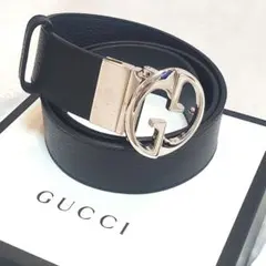 極美品 付属品付 GUCCI レザー ベルト シルバー インターロッキング