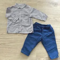 BONTON チェックシャツと青パンツセット 18M