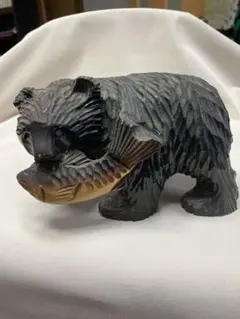 北海道　レトロ 木彫り 鮎　くわえた熊 民芸 アイヌ オブジェ 置物
