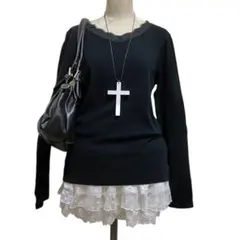 ダブルレース リブトップス ダークコア ダークコケット平成ギャル y2k